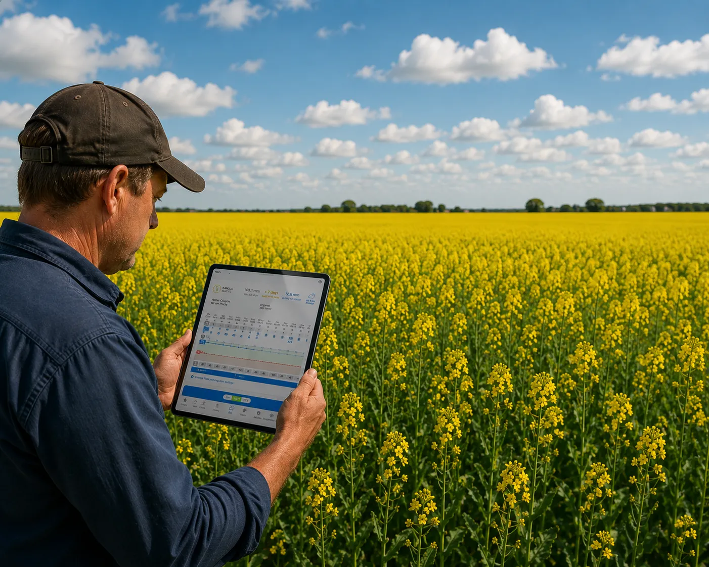 Farmer viewing the TerraVision360 dashboard on a tablet in the field