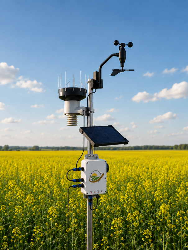 Weather station in canola field