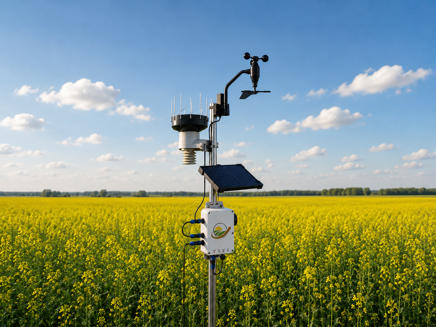 Weather station in canola field
